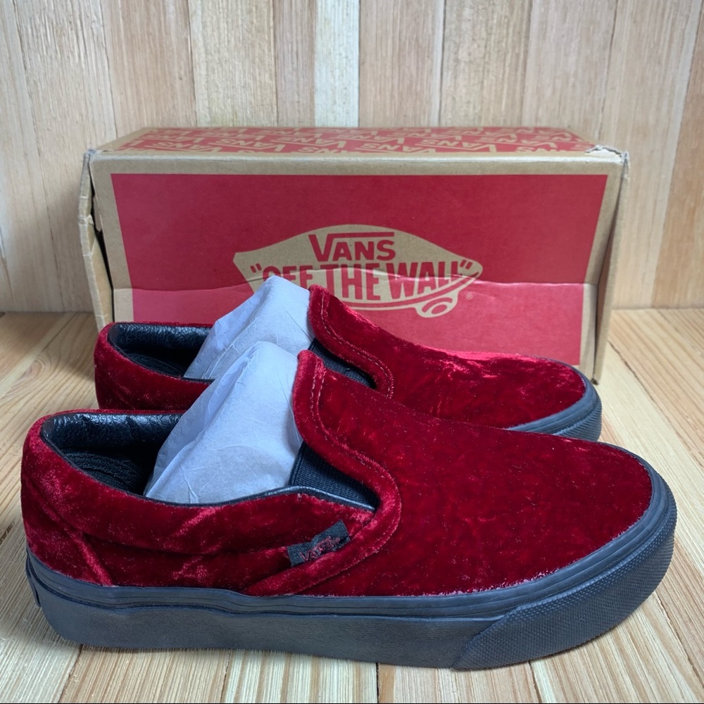 NEW Vans Classic Slip On Velvet Wine Oxblood Black Women's Size 5.0